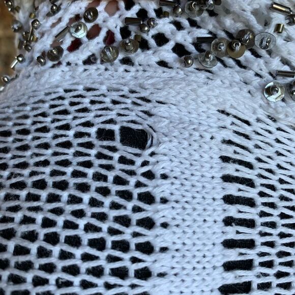 White Open Crocheted Beads Cardigan Sweater - Picture 6 of 15
